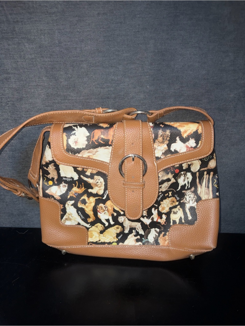 Sydney Love Brown Dog Print Shoulder Bag with Buckle Accent